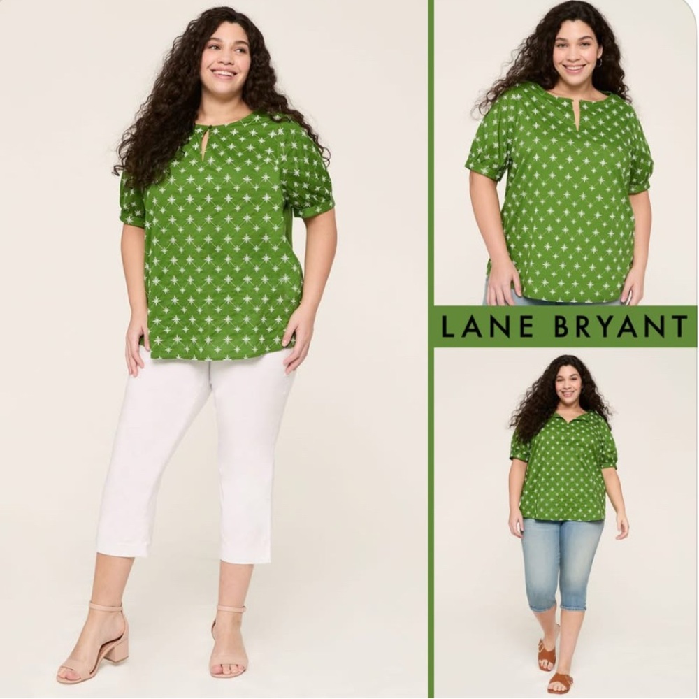 Lane Bryant Size 16 Kelley Green Embroidered Blouse